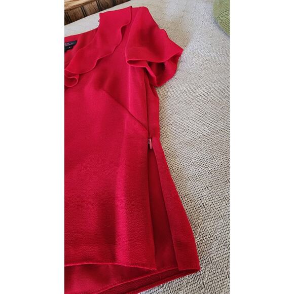 Cynthia Howie VTG Ruffeld Flutter Short Sleeve Red Dress Side Zip Womens Size 4 - Picture 14 of 16